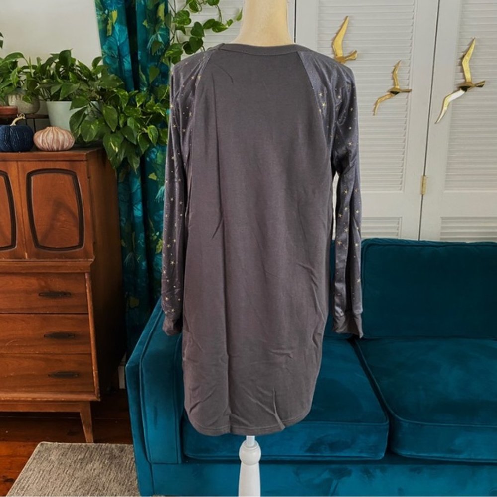 Umgee | Ash Gray Long Sleeve Raglan Sweatshirt Dress Winter Gold Star New Medium - Picture 12 of 14